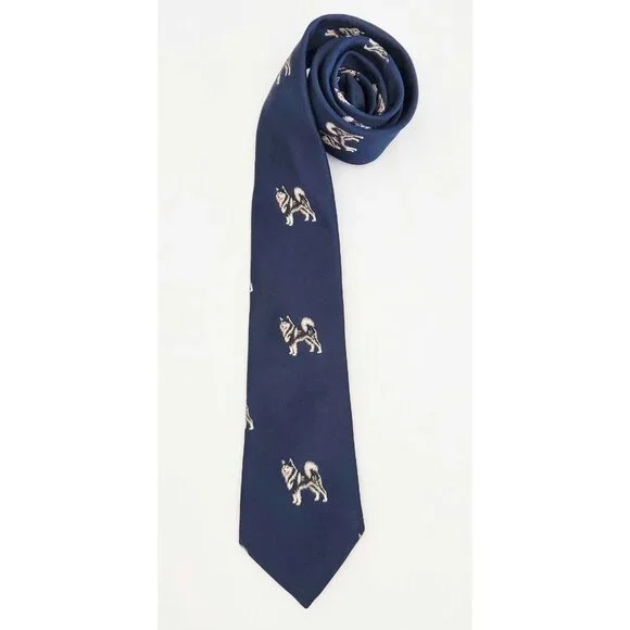 Schenker Vintage Mens Dog Husky Neck Tie Navy